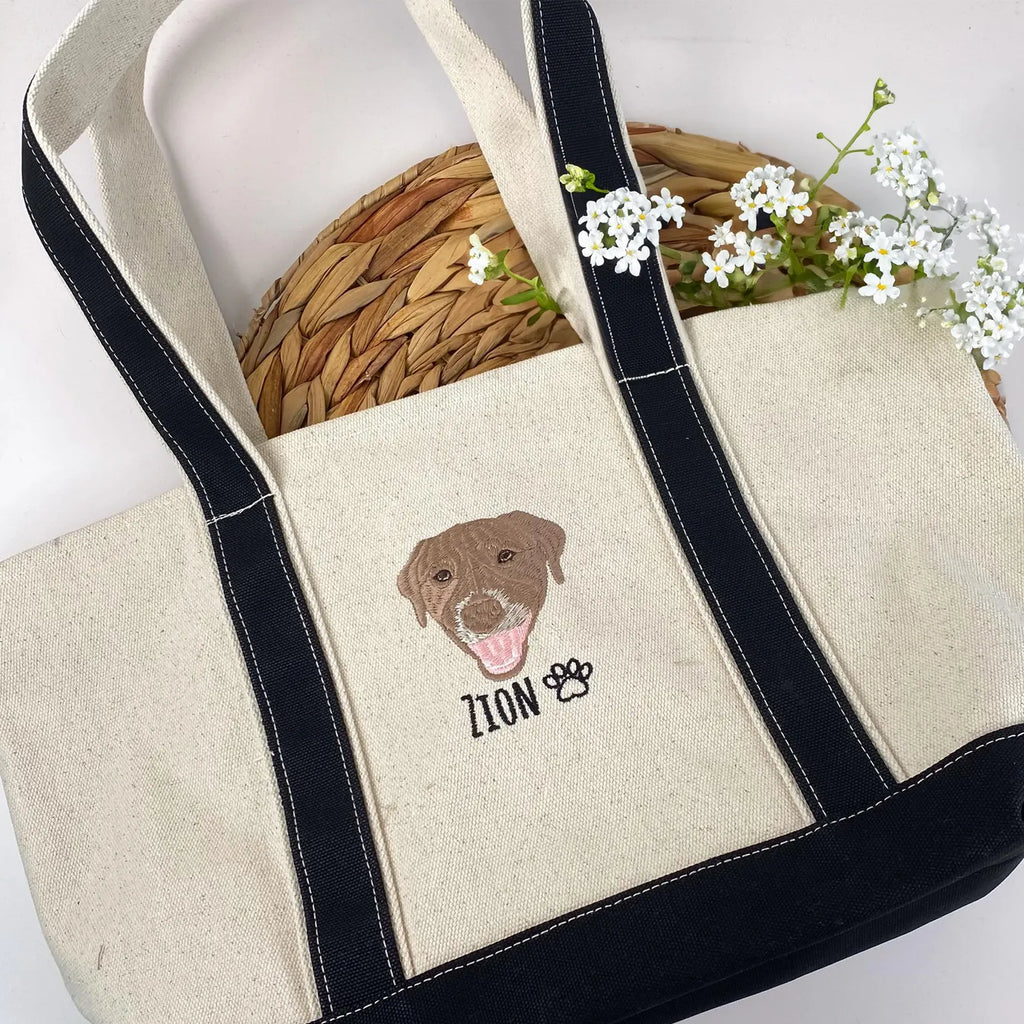 片面刺繡♪名入れペット写真 カスタムペット顔刺繍キャンバストートバッグ - Fallook