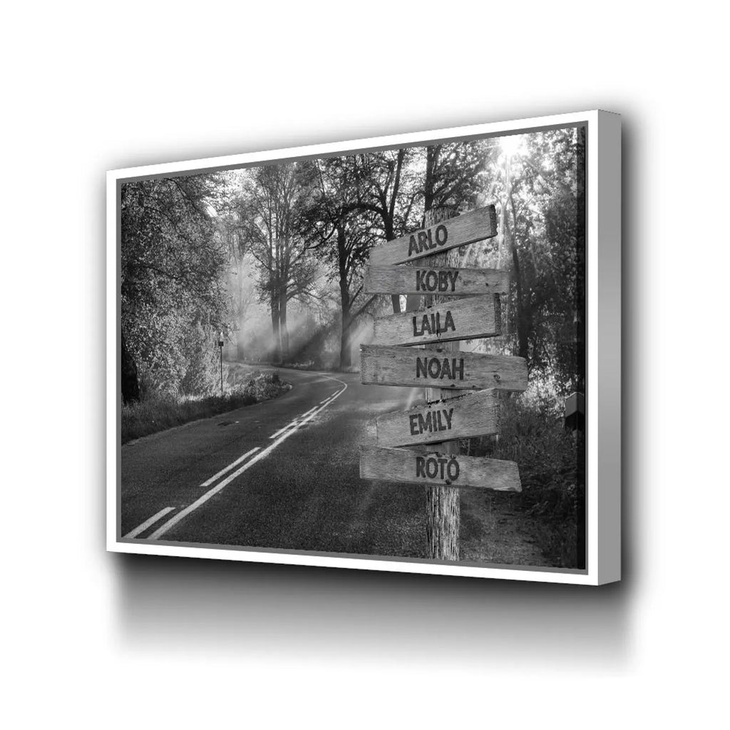 ❗️送料は無料 カスタムズック多色額縁 道路標識 掛け絵 ｜黒白 旅行のみち