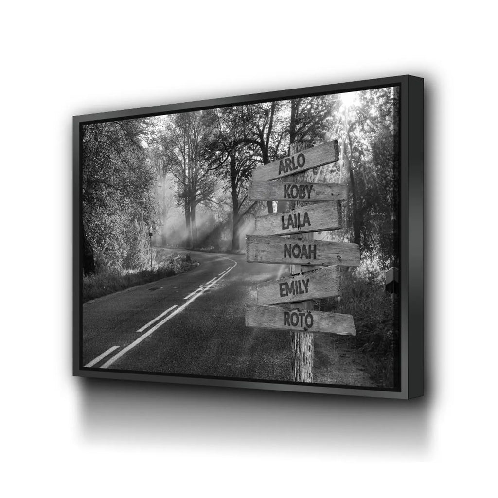 ❗️送料は無料 カスタムズック多色額縁 道路標識 掛け絵 ｜黒白 旅行のみち