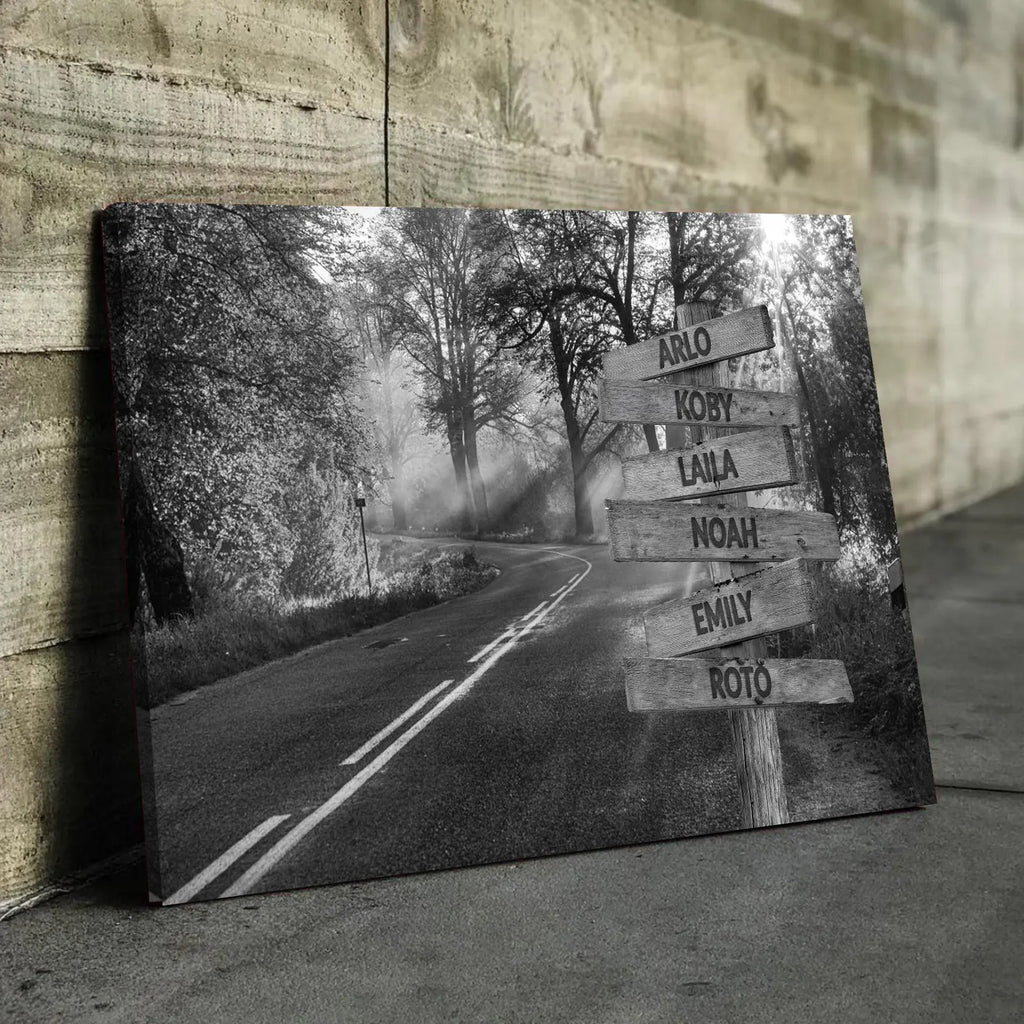 ❗️送料は無料 カスタムズック多色額縁 道路標識 掛け絵 ｜黒白 旅行のみち