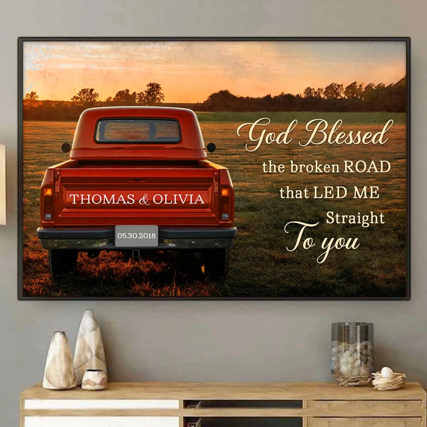 ❗️送料は無料 パーソナライズされたファミリークリスマスキャンバス God Bless