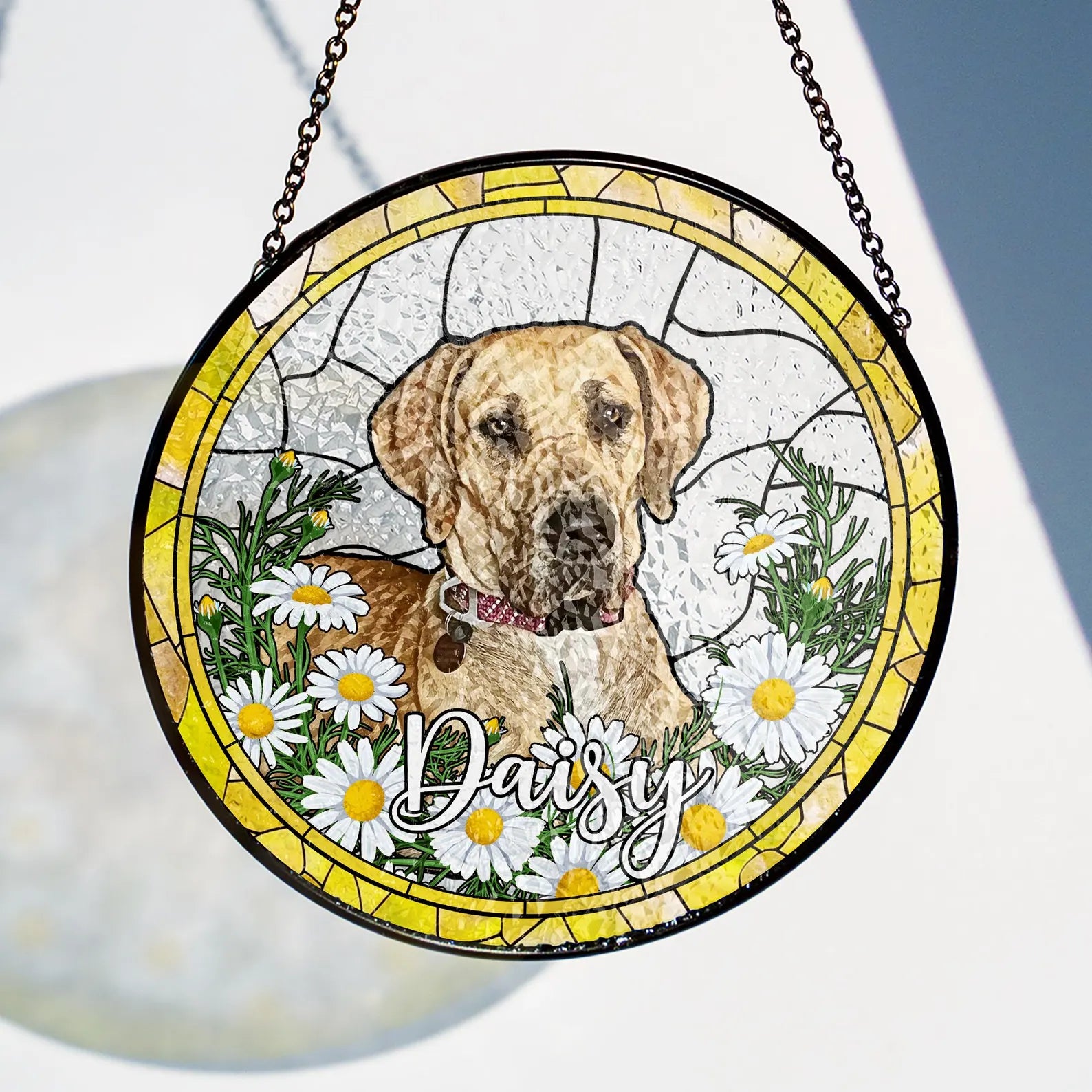 ペットの肖像 パーソナライズド ステンドグラス サンキャッチャー 花柄コレクション