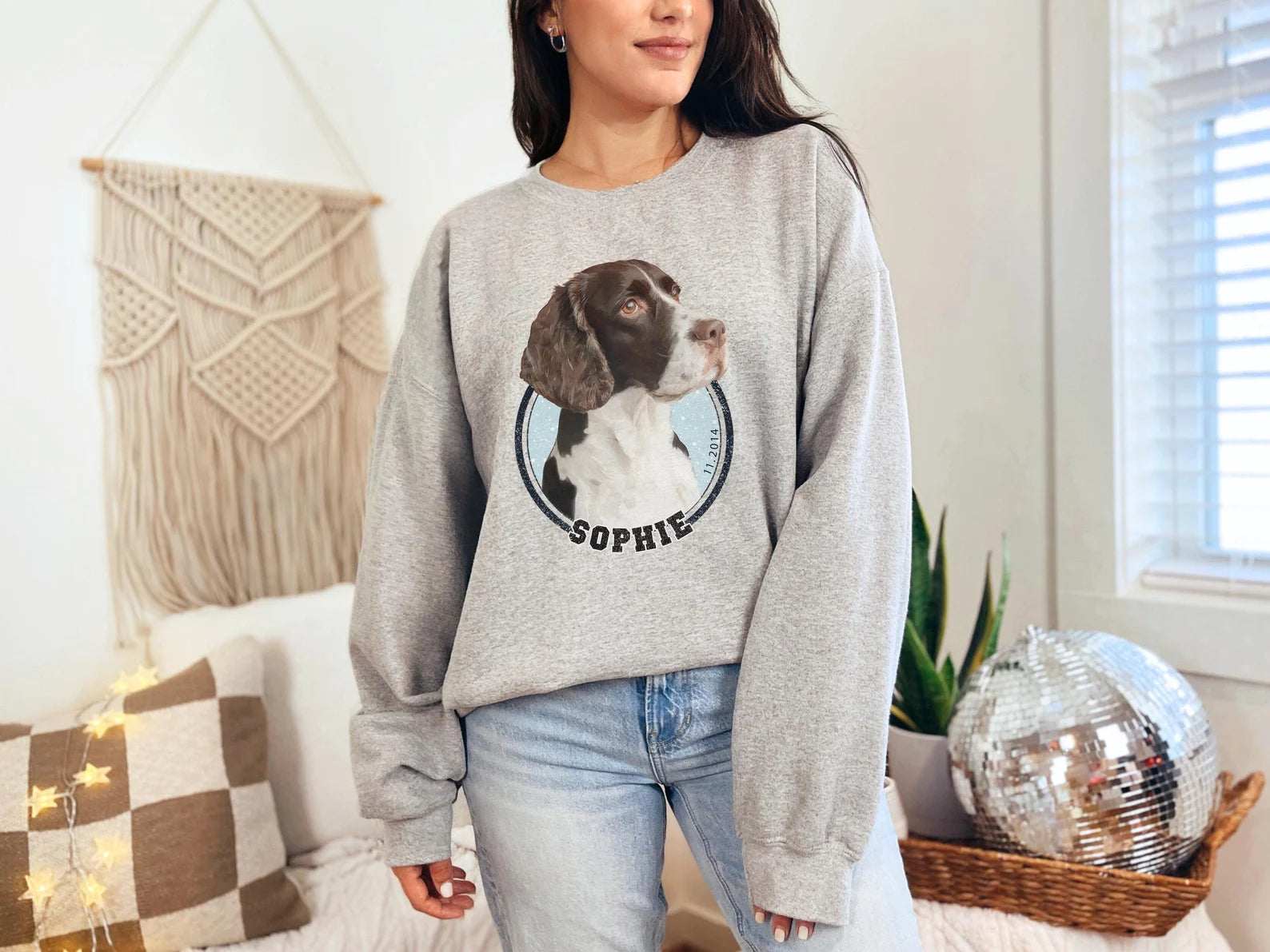 犬/猫/ペット/子供の写真 アバター を入れたカスタマイズされた長袖スウェットシャツ 星空