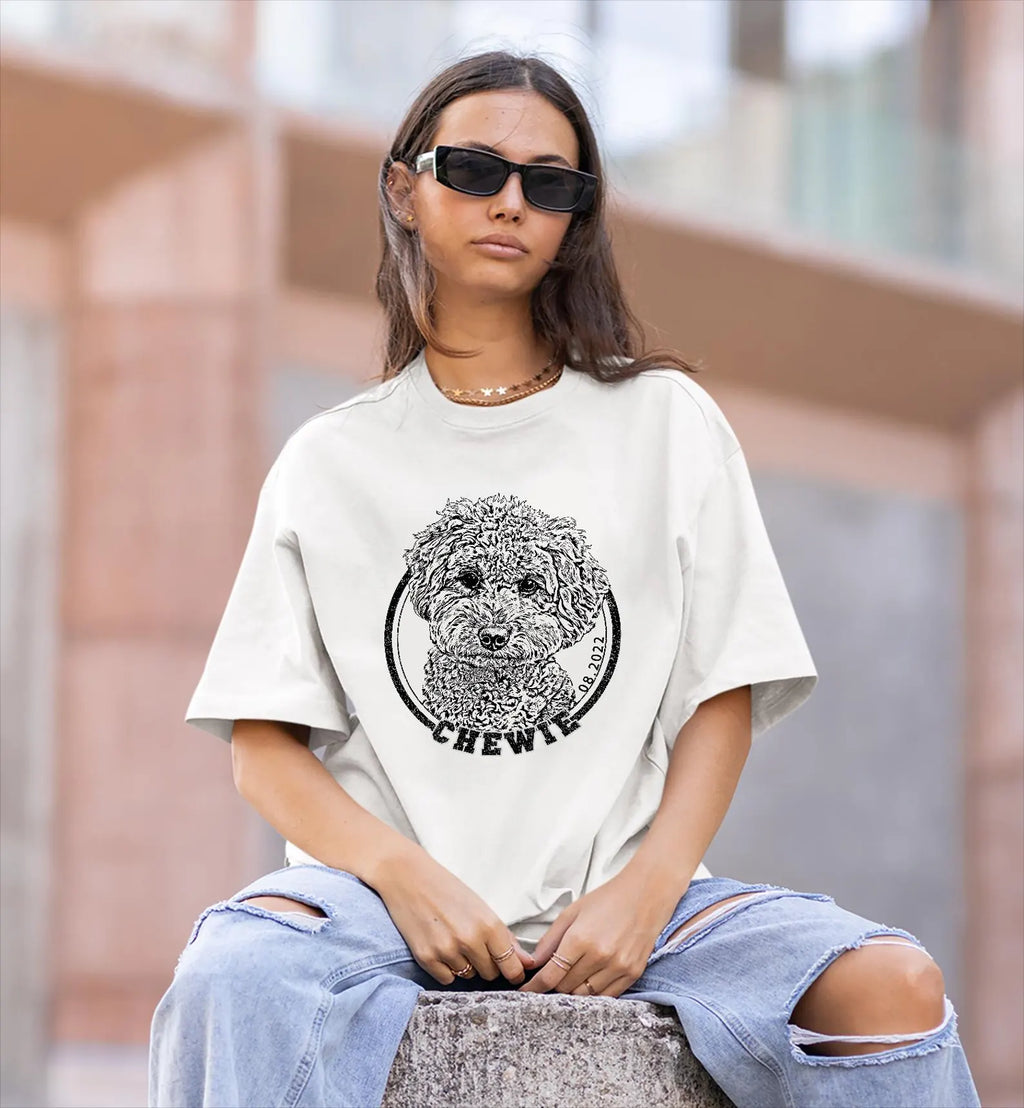 印絵 愛犬・愛猫ペット  写真オーダーメイドＴシャツ 線  大きな図案 「Black&White」