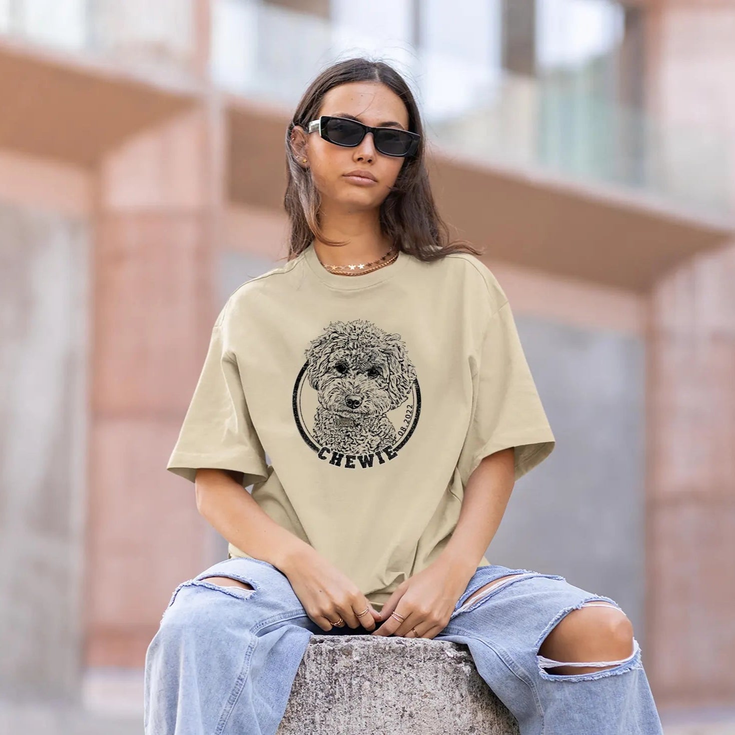 印絵 愛犬・愛猫ペット  写真オーダーメイドＴシャツ 線  大きな図案 「Black&White」