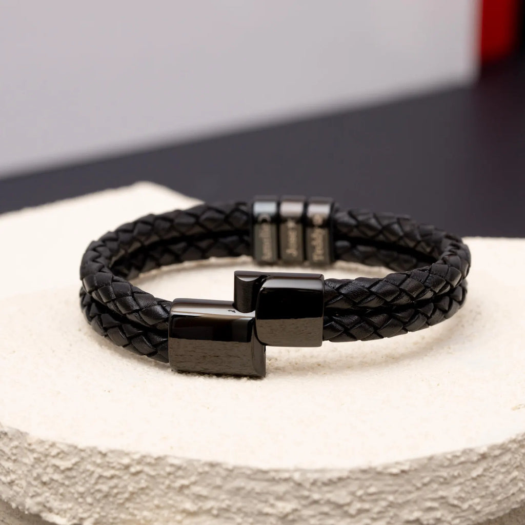 父の日用パーソナライズされたギフト ｜ブラックレザー ｜刻印入り 家族