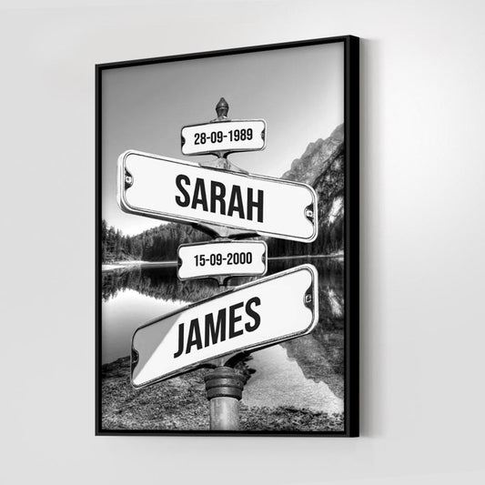 ❗️送料は無料 カスタムズック多色額縁 道路標識 掛け絵 ｜黒白 湖