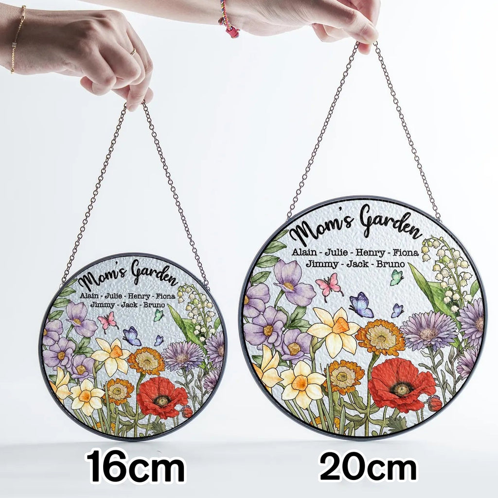 「家族の誕生花入り」パーソナライズド・グランドマズ・ガーデン ステンドグラスサンキャッチャー