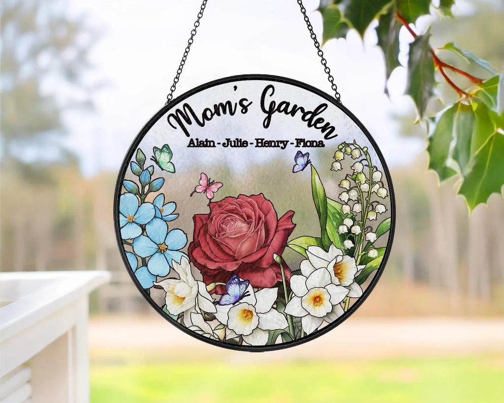 「家族の誕生花入り」パーソナライズド・グランドマズ・ガーデン ステンドグラスサンキャッチャー