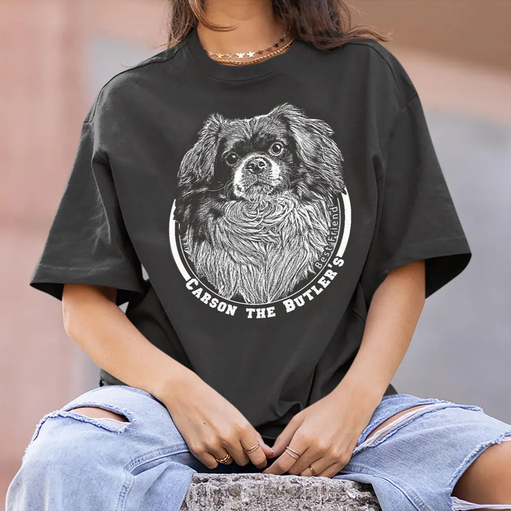 印絵 愛犬・愛猫ペット  写真オーダーメイドＴシャツ 線  大きな図案 「Black&White」