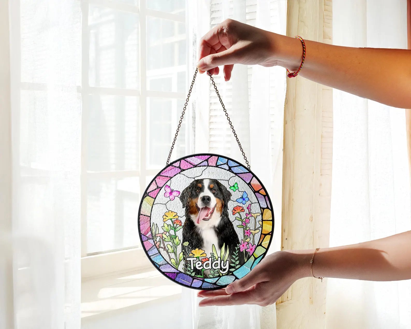 ペットの肖像 パーソナライズド ステンドグラス サンキャッチャー 多彩