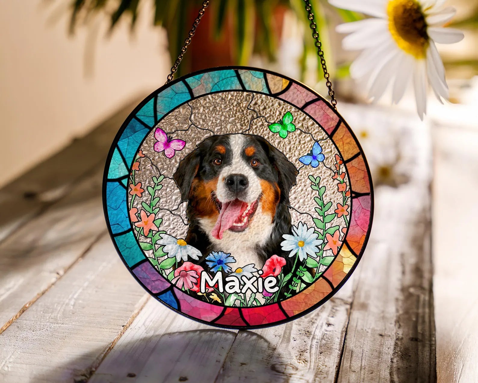 ペットの肖像 パーソナライズド ステンドグラス サンキャッチャー 多彩
