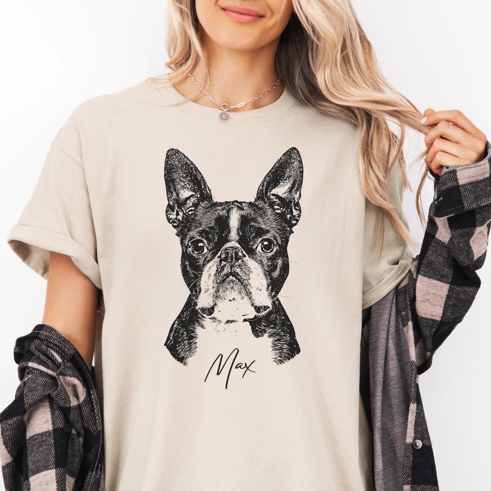 印絵 ペットの写真と名前入り カスタムTシャツ  大きな図案 「Black&White」