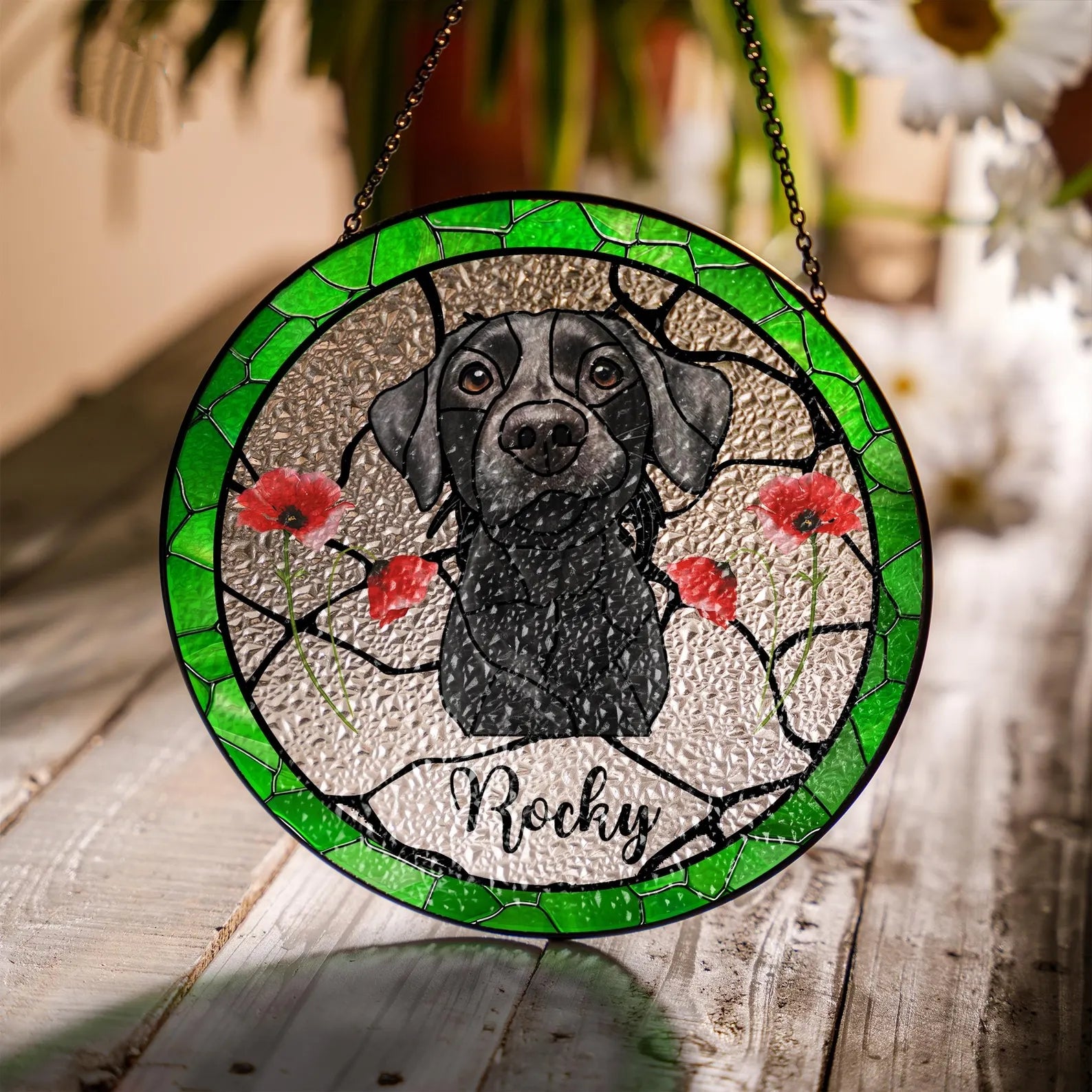 ペットの肖像 パーソナライズド ステンドグラス サンキャッチャー 純色背景