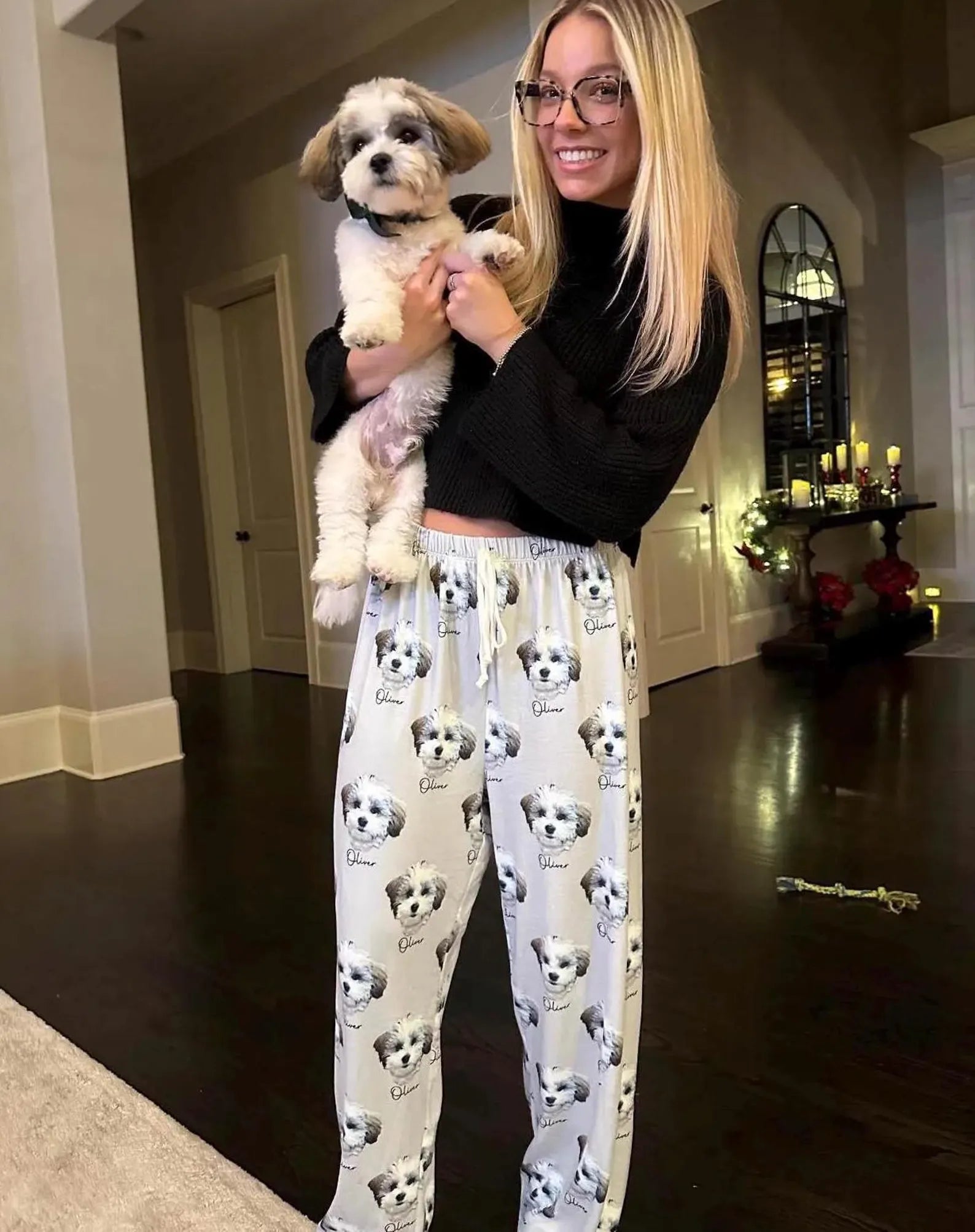 ペットの写真と名前を使用したカスタムペットポートレートパジャマパンツ 男女兼用