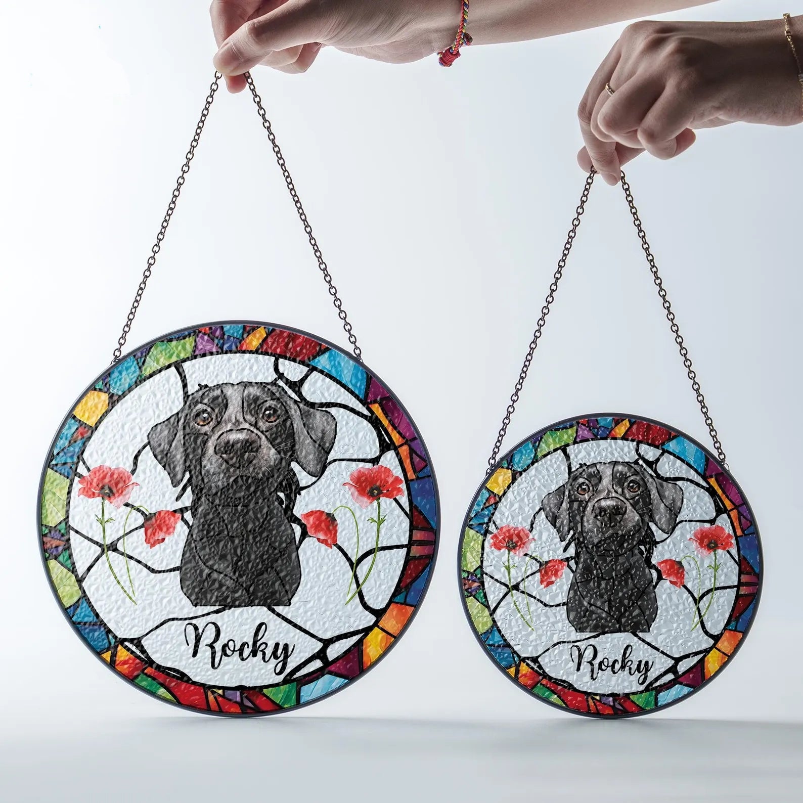 ペットの肖像 パーソナライズド ステンドグラス サンキャッチャー 純色背景