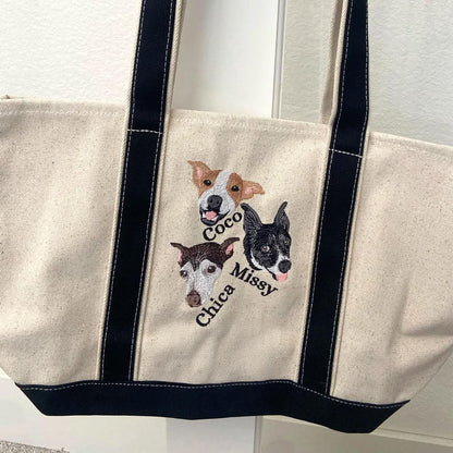 片面刺繡♪キャンバストート 名入れペット写真による作成トートバッグ♪ お散歩バッグ♪おしゃれバッグ♪