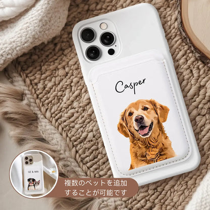ペット写真+名前入り カスタムマグセーフ対応 スマホケース兼用カードホルダー MagSafe カードホルダー