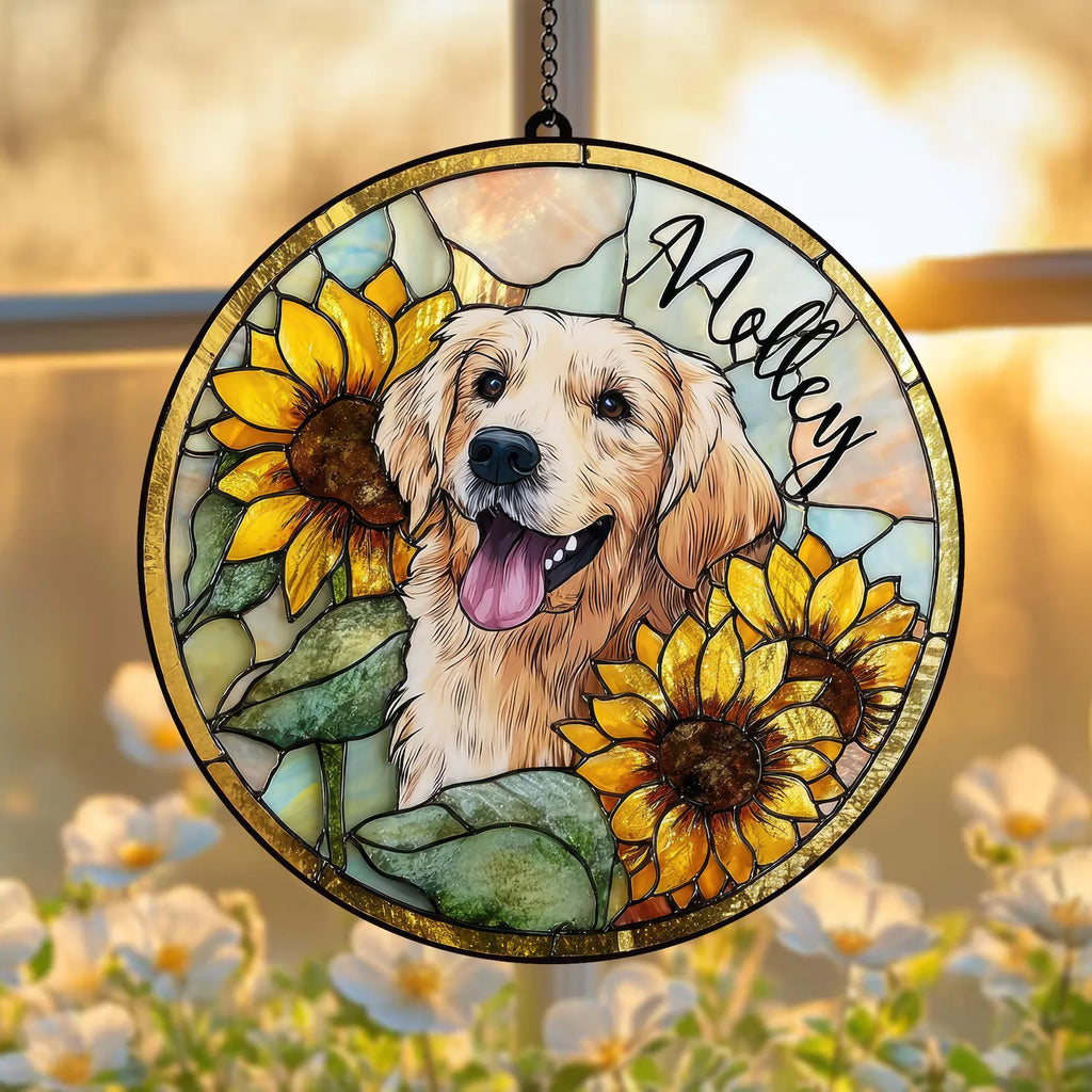 ペットの肖像 パーソナライズド ステンドグラス サンキャッチャー ひまわり