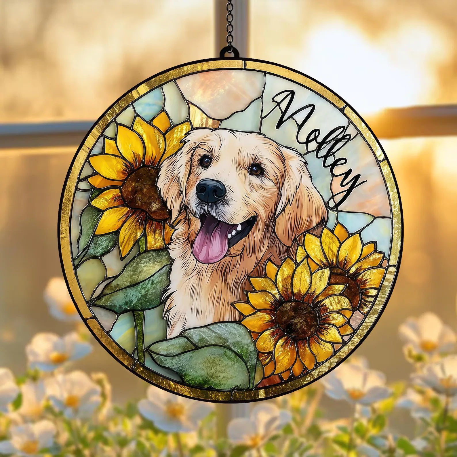 ペットの肖像 パーソナライズド ステンドグラス サンキャッチャー ひまわり