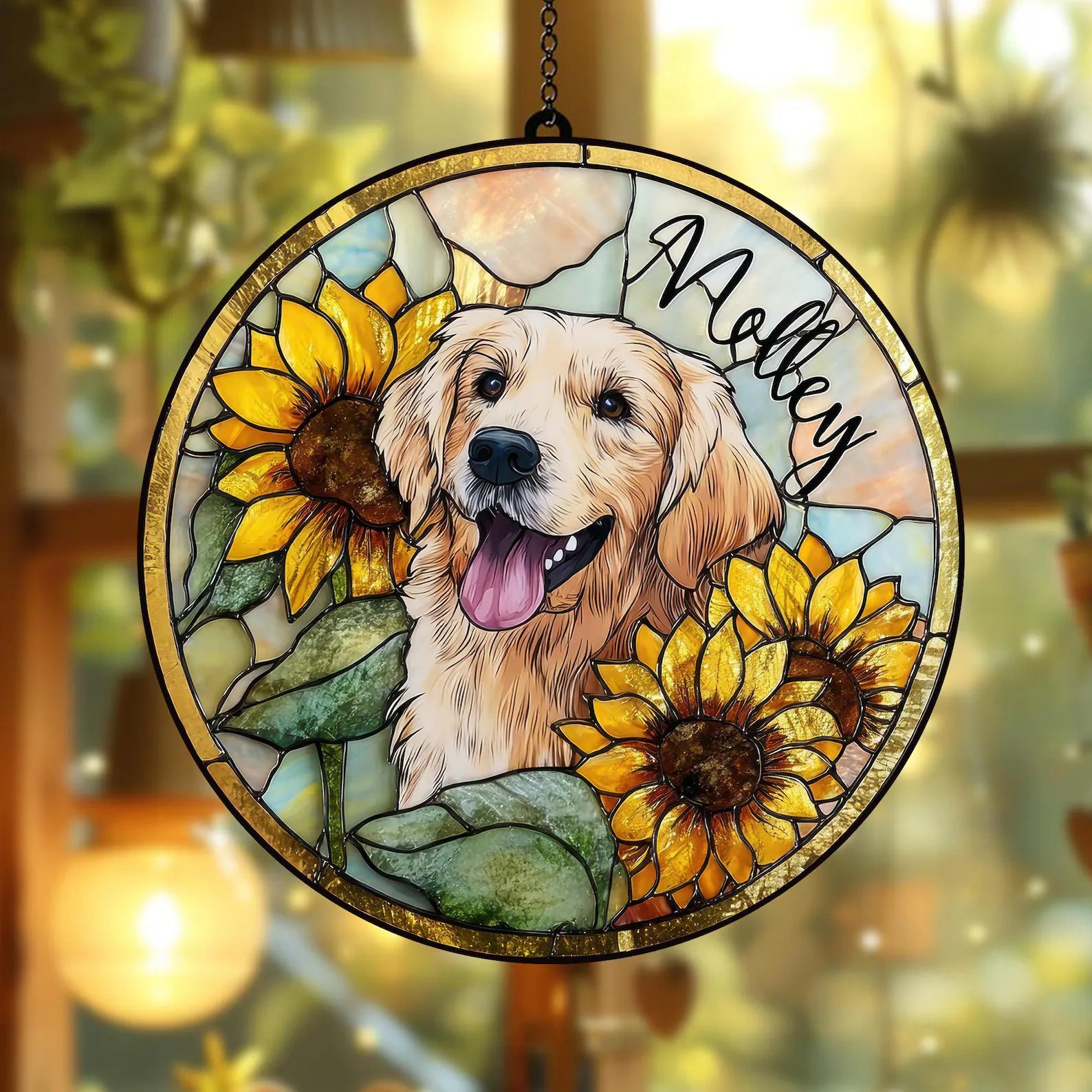 ペットの肖像 パーソナライズド ステンドグラス サンキャッチャー ひまわり