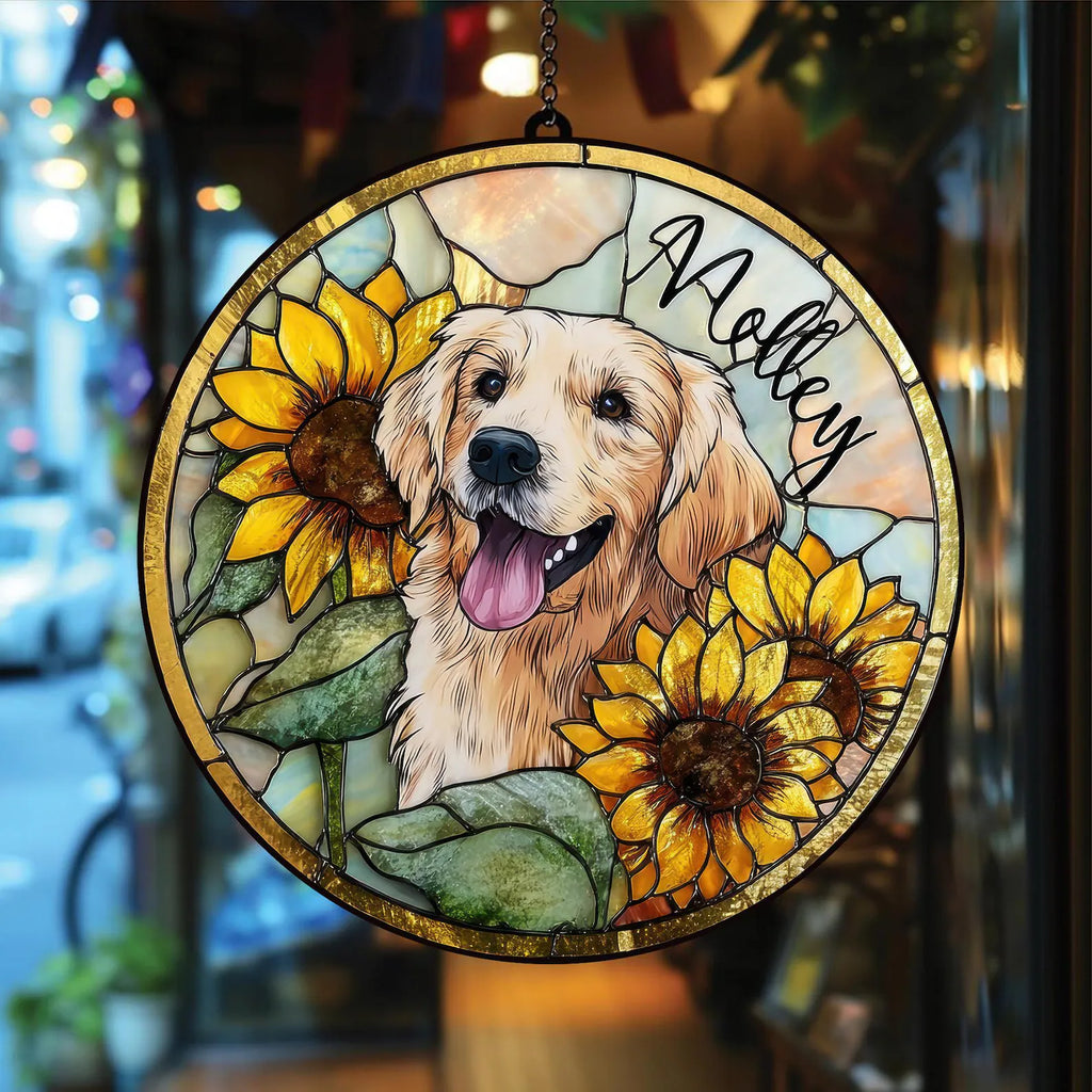 ペットの肖像 パーソナライズド ステンドグラス サンキャッチャー ひまわり