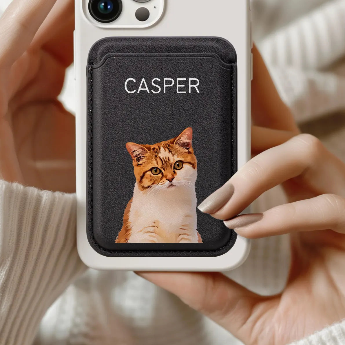 ペット写真+名前入り カスタムマグセーフ対応 スマホケース兼用カードホルダー MagSafe カードホルダー