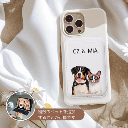 ペット写真+名前入り カスタムマグセーフ対応 スマホケース兼用カードホルダー MagSafe カードホルダー