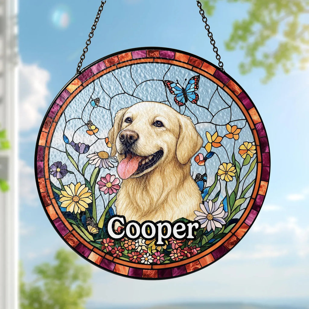 ペットの肖像 パーソナライズド ステンドグラス サンキャッチャー 異なる景色