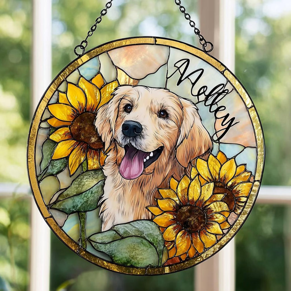 ペットの肖像 パーソナライズド ステンドグラス サンキャッチャー ひまわり
