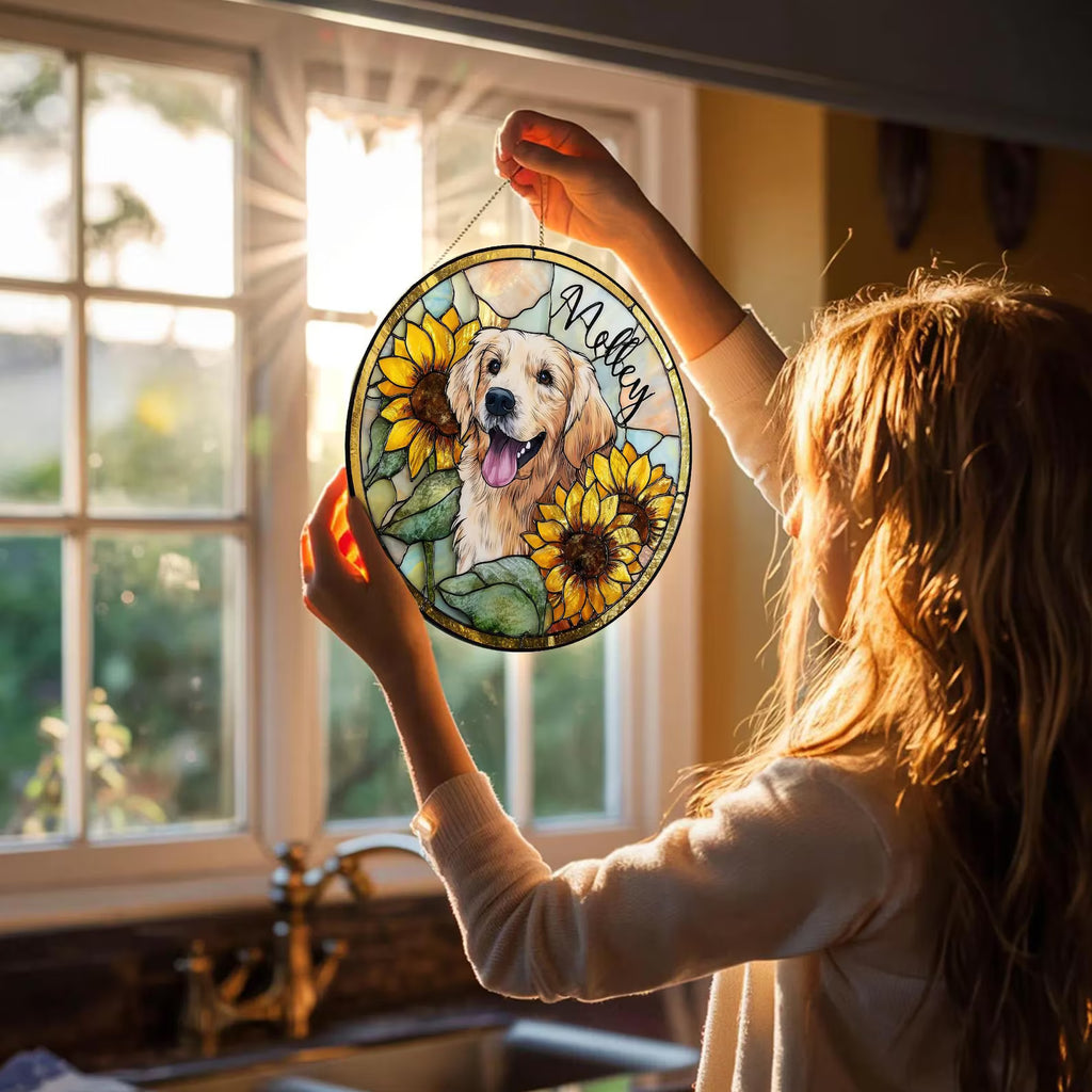ペットの肖像 パーソナライズド ステンドグラス サンキャッチャー ひまわり