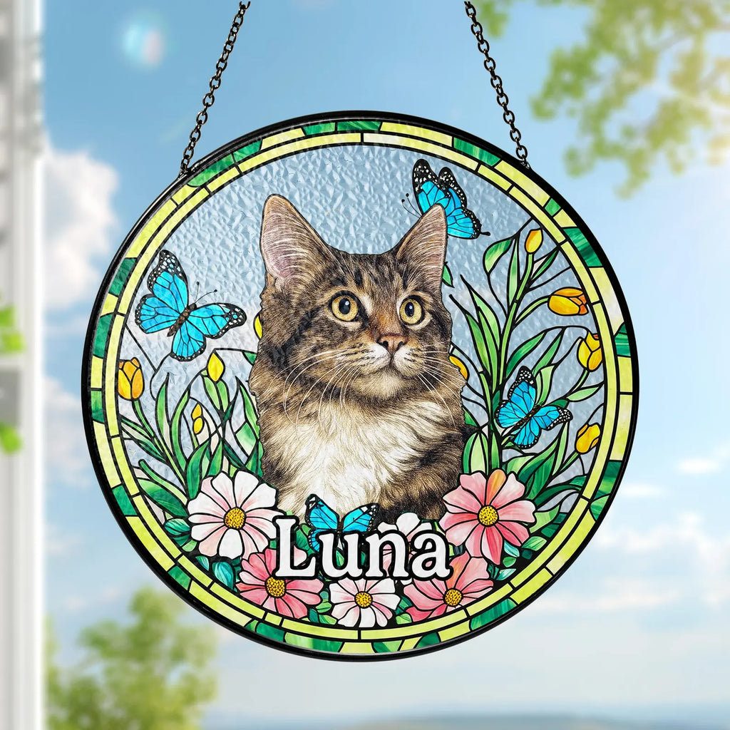 ペットの肖像 パーソナライズド ステンドグラス サンキャッチャー 異なる景色