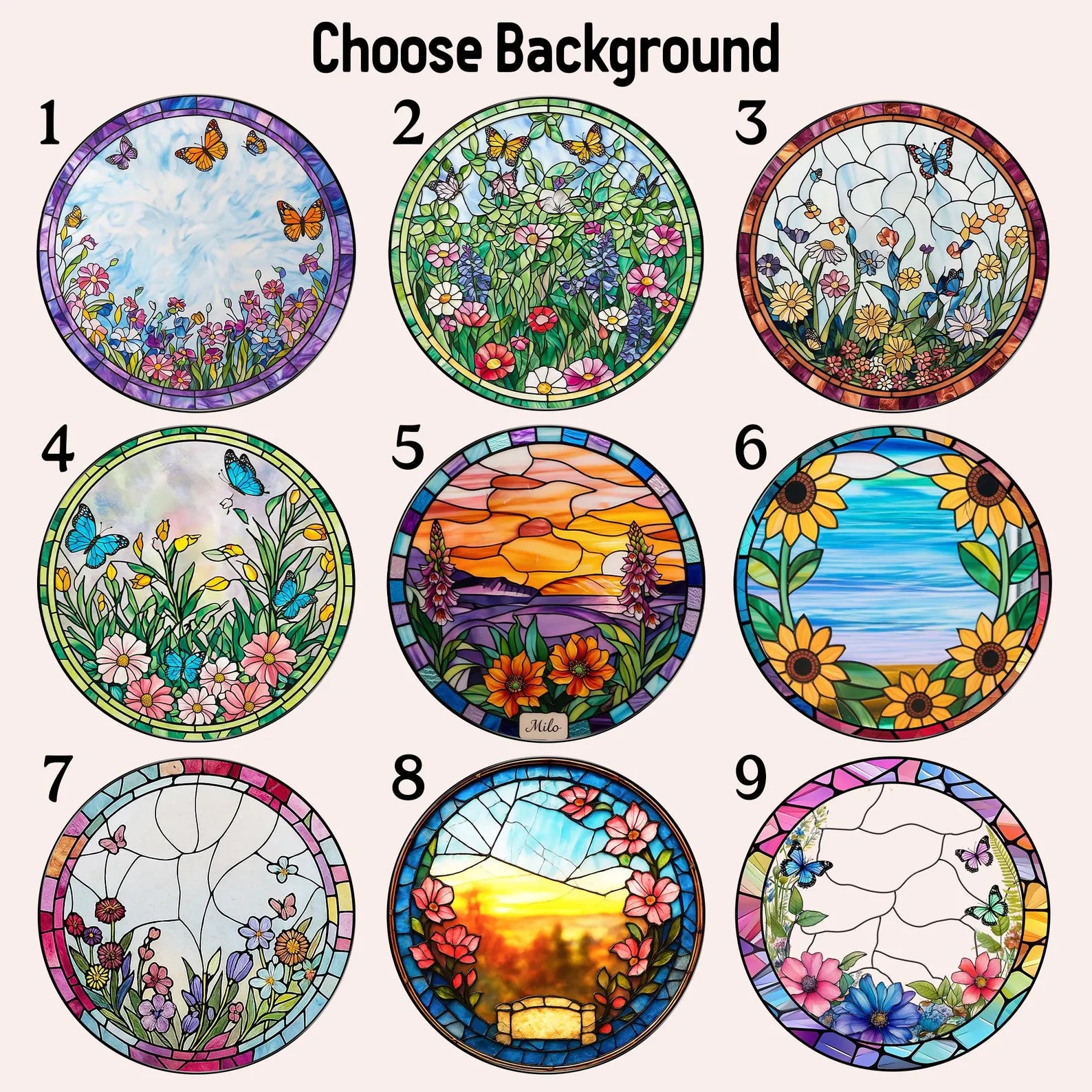 ペットの肖像 パーソナライズド ステンドグラス サンキャッチャー 異なる景色