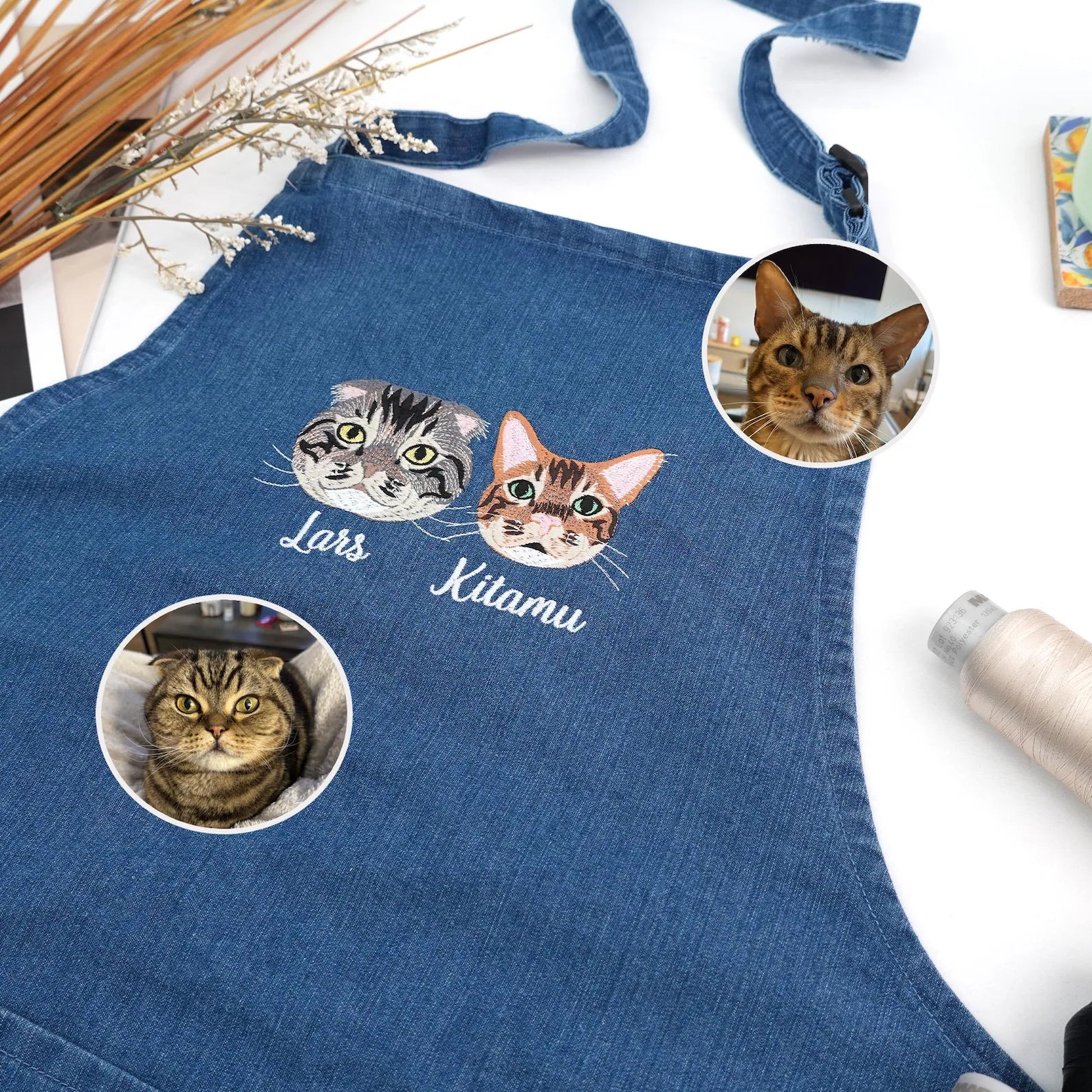 愛犬・愛猫の写真で作る 刺繍 オリジナルエプロン