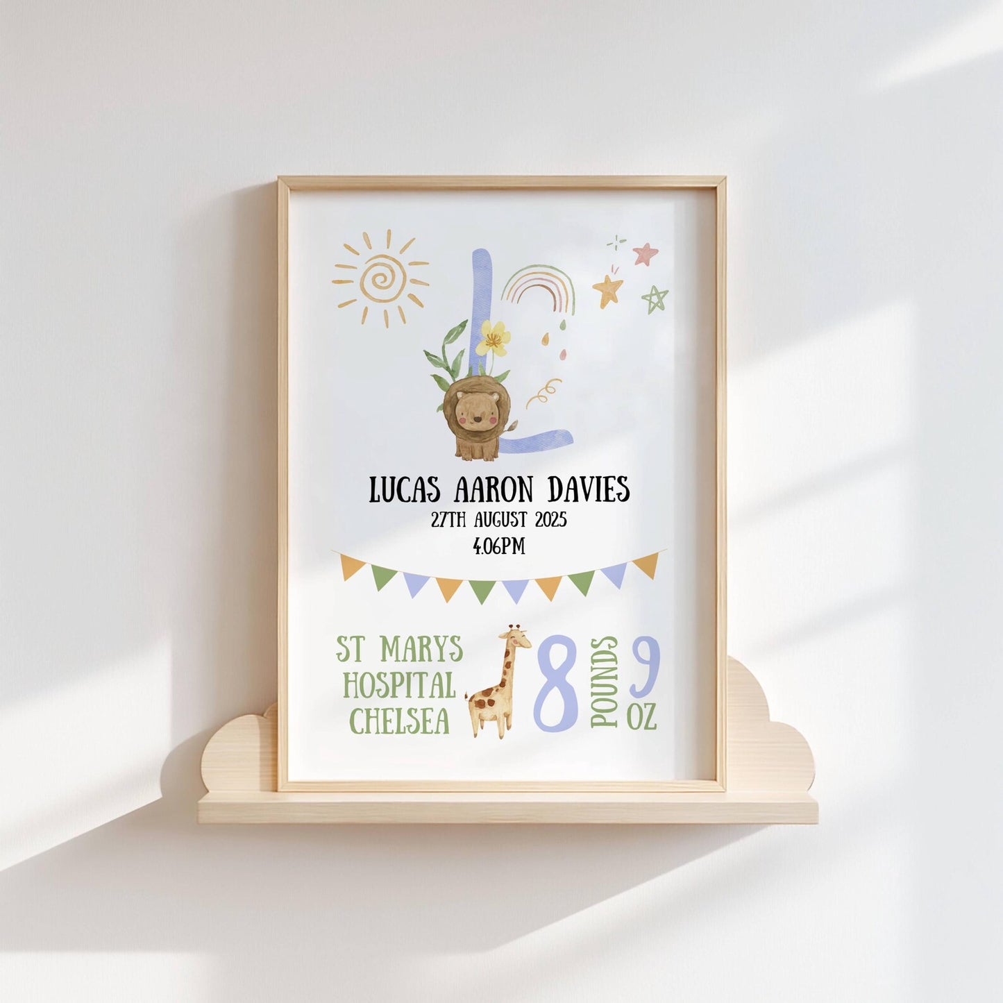 【名入れ】 ベビー 出生記録 メモリアルポスター アニマルデザイン 命名書