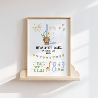 【名入れ】 ベビー 出生記録 メモリアルポスター アニマルデザイン 命名書