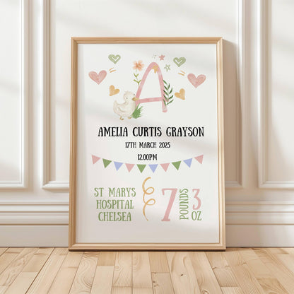 【名入れ】 ベビー 出生記録 メモリアルポスター アニマルデザイン 命名書