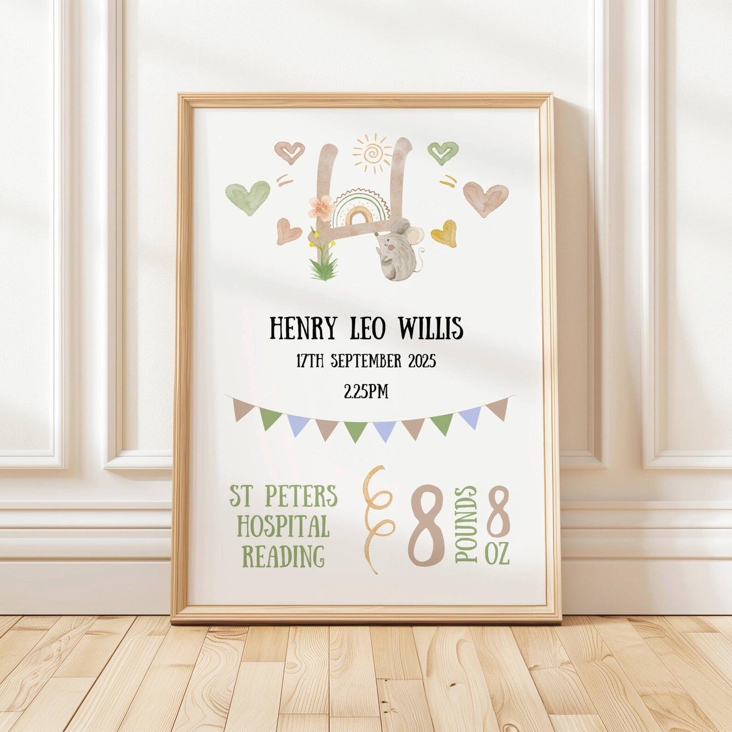 【名入れ】 ベビー 出生記録 メモリアルポスター アニマルデザイン 命名書