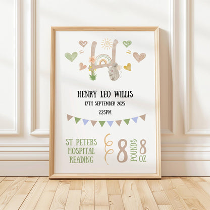 【名入れ】 ベビー 出生記録 メモリアルポスター アニマルデザイン 命名書