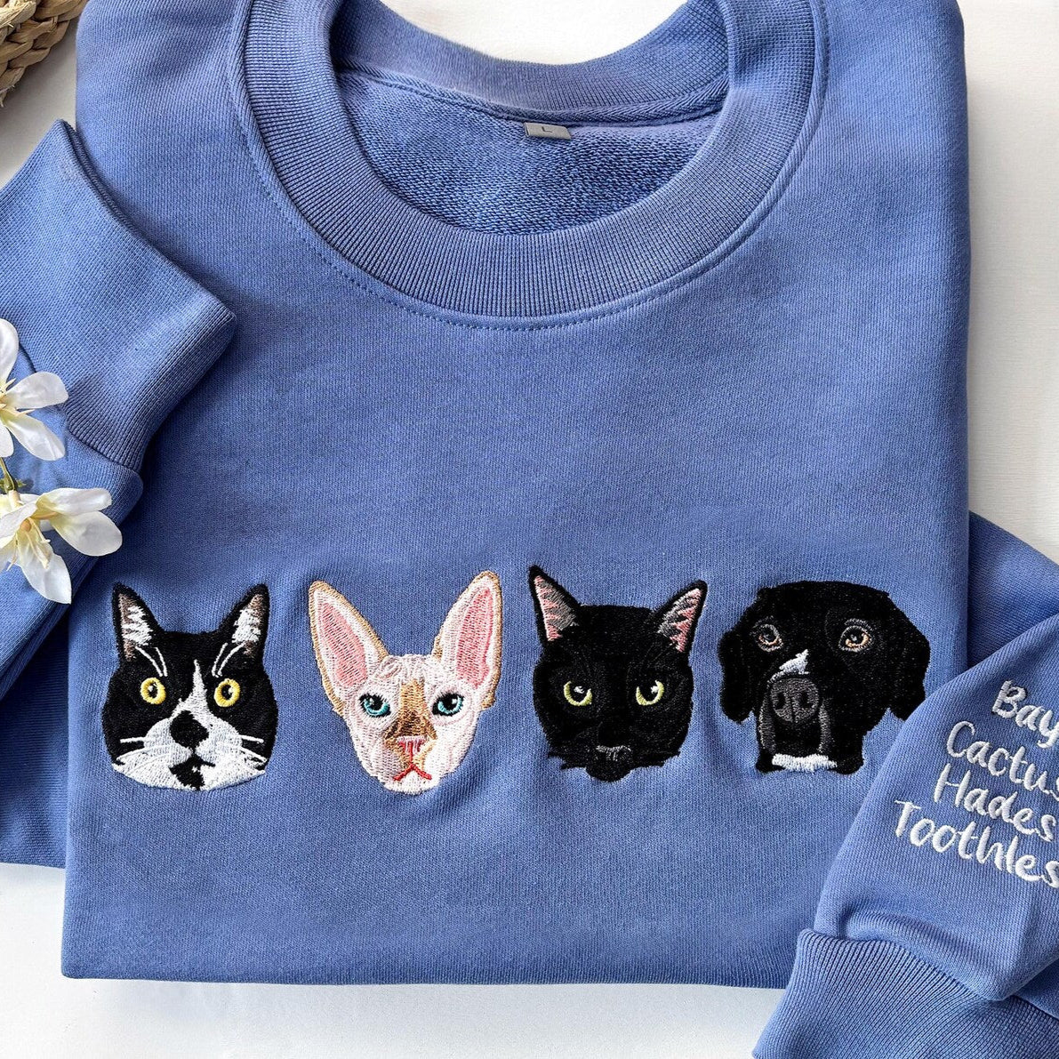 ❤️カスタム刺繍のペットのウォッシュタイプのレトロなトレーナー 肩落ち型です