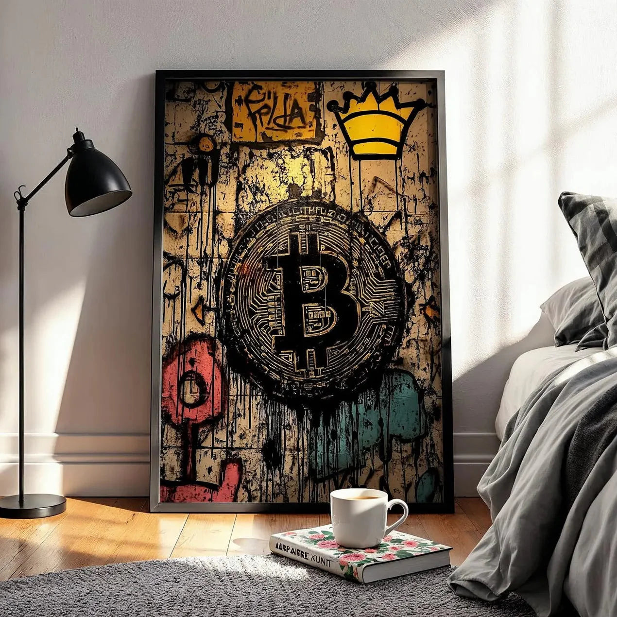 冠付きビットコイントグラフィティポスター Graffiti Poster