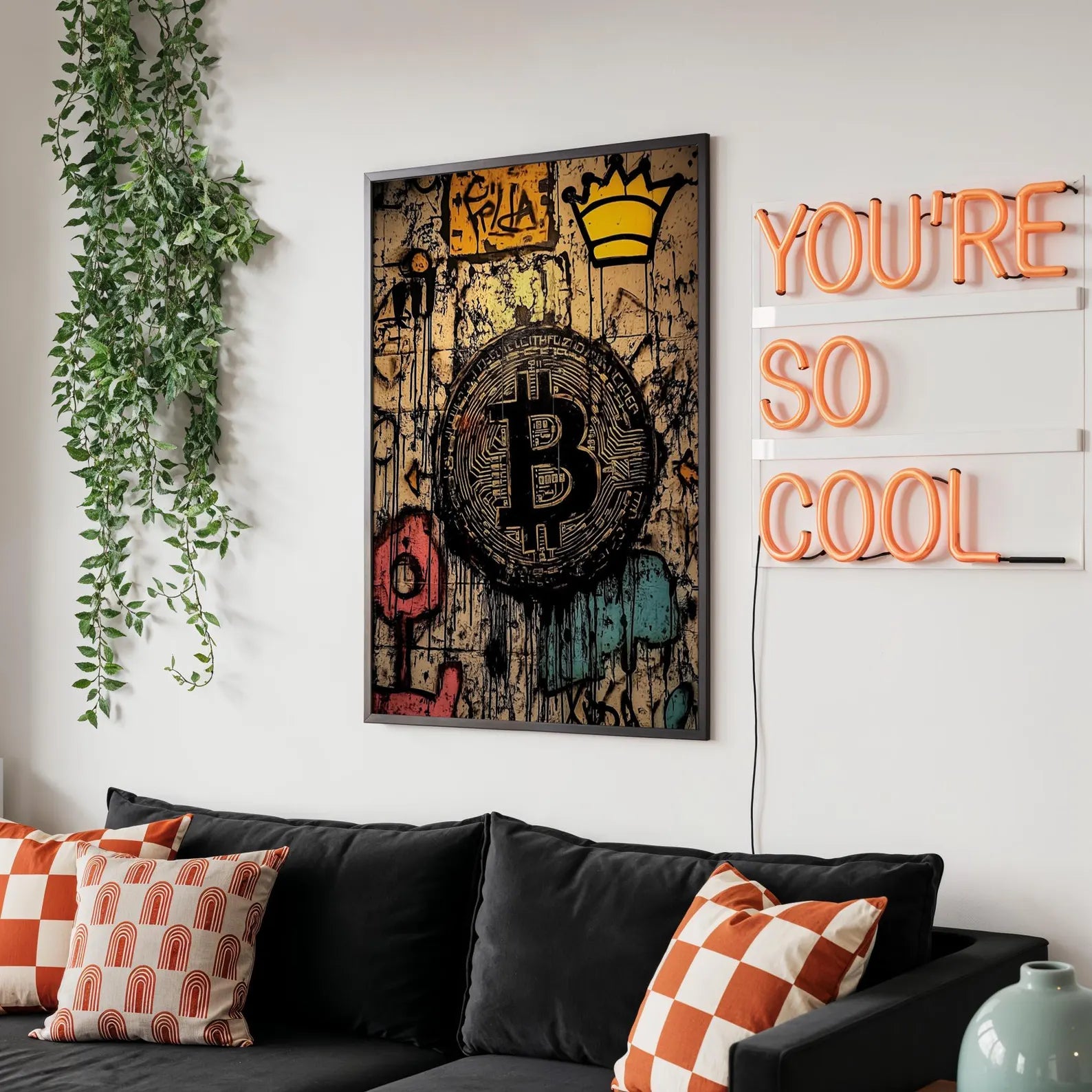 冠付きビットコイントグラフィティポスター Graffiti Poster