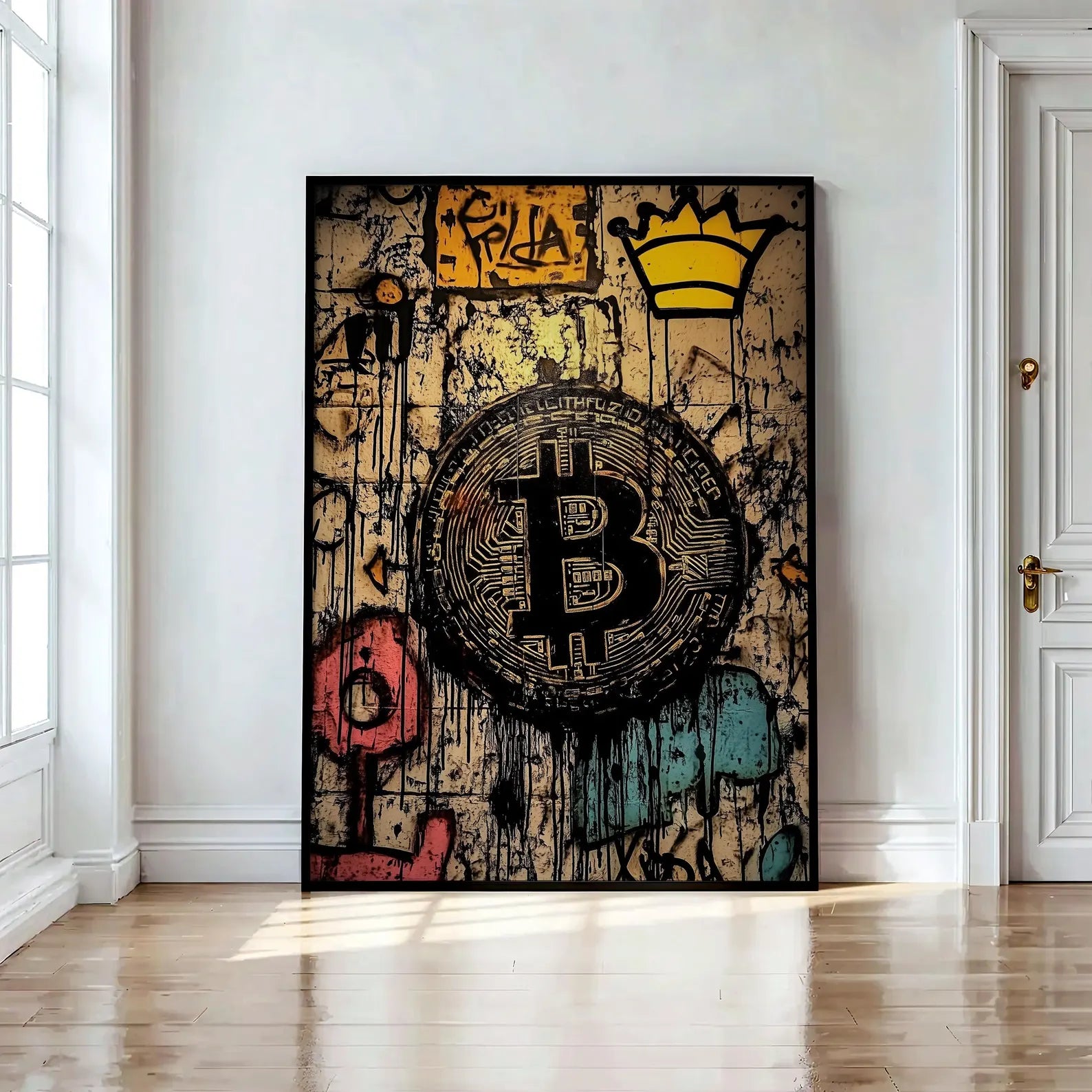 冠付きビットコイントグラフィティポスター Graffiti Poster