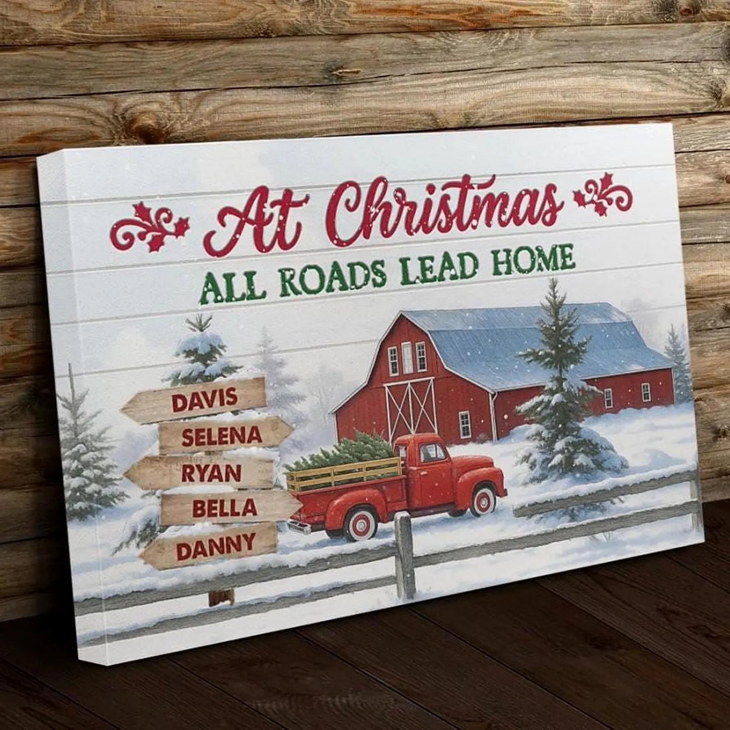 ❗️送料は無料 パーソナライズされたファミリークリスマスキャンバス All Roads Lead Home