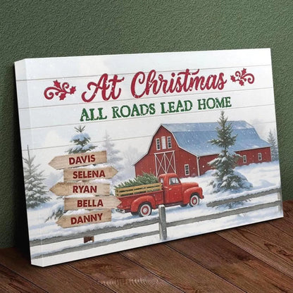 ❗️送料は無料 パーソナライズされたファミリークリスマスキャンバス All Roads Lead Home