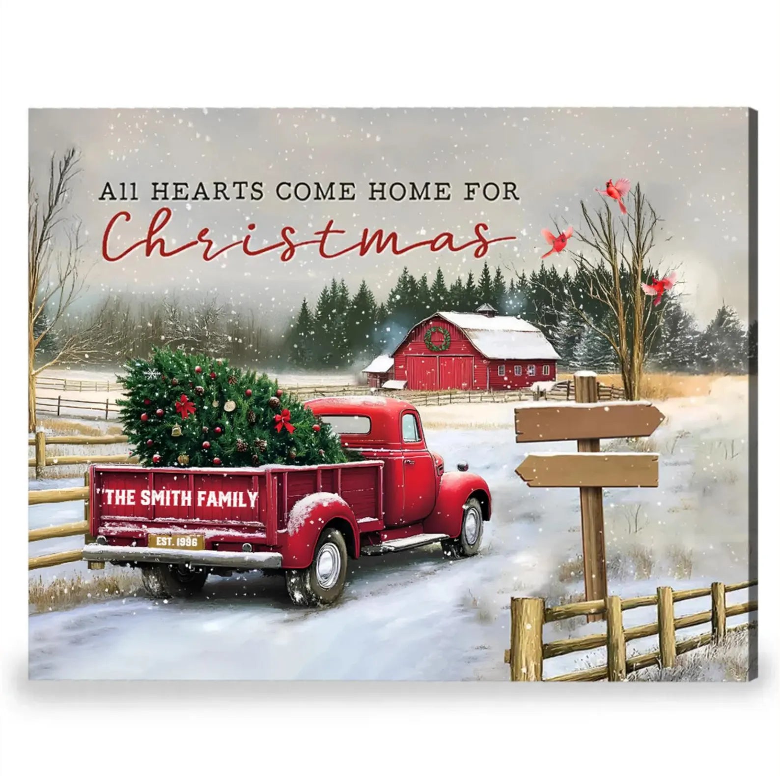 ❗️送料は無料 パーソナライズされたファミリークリスマスキャンバス All Hearts Come Home For Xmas