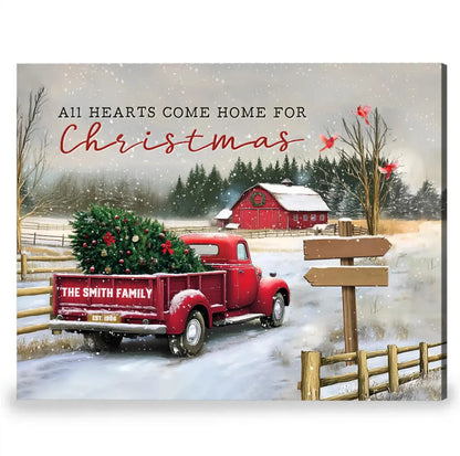 ❗️送料は無料 パーソナライズされたファミリークリスマスキャンバス All Hearts Come Home For Xmas