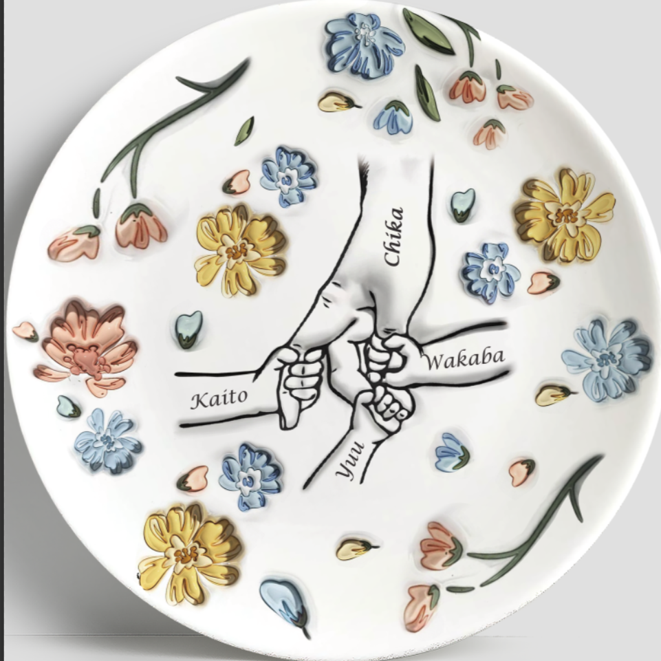 3D膨らませ効果プリントされた個性化されたプレート - 母親、おばあちゃんへの贈り物 - Fallook