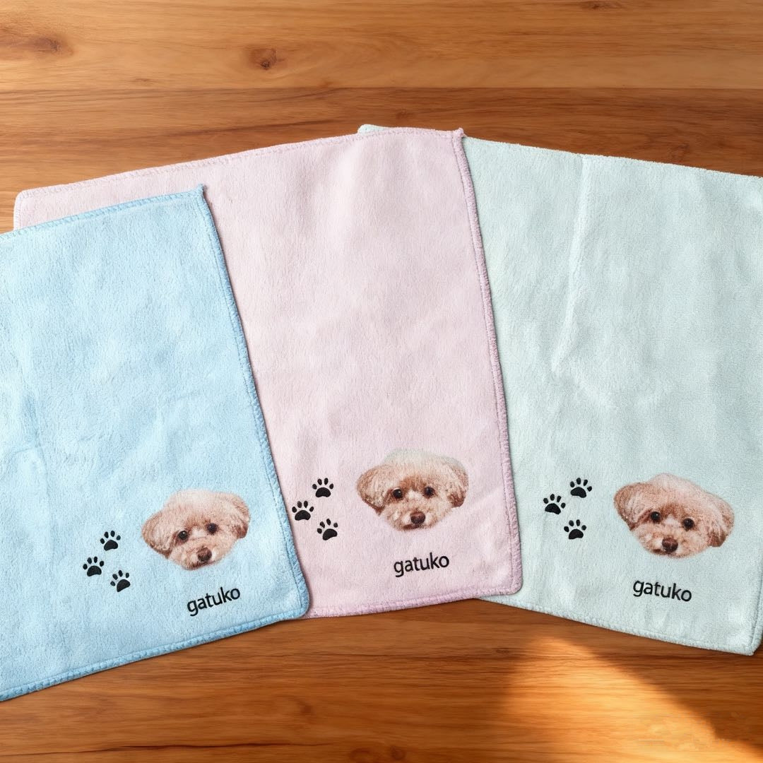 🐱🐶ペットのポートレートと名前をパーソナライズしたハンカチのカスタマイズ•うちの子ミニタオル•うちの子ギフト•うちの子グッツ•うちの子ブランケット•うちの子オーダー•香典返し　