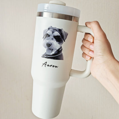 犬&猫 ペット 写真入り 名入れ 蓋付き  1182ml 真空断熱 保温 保冷 タンブラー オリジナル